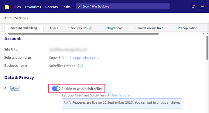 Enable AI toggle