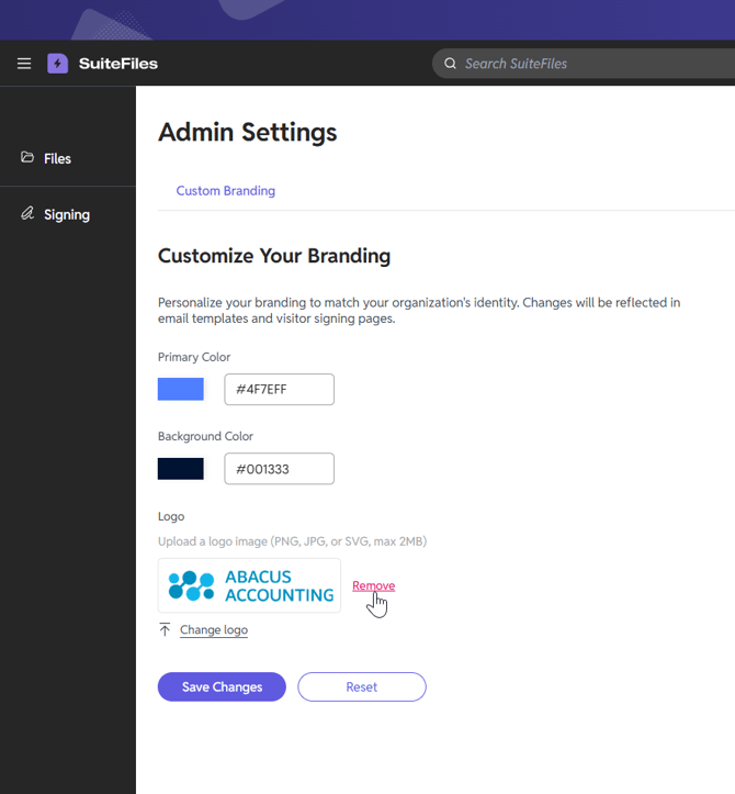 New Signing Custom Branding Remove Logo
