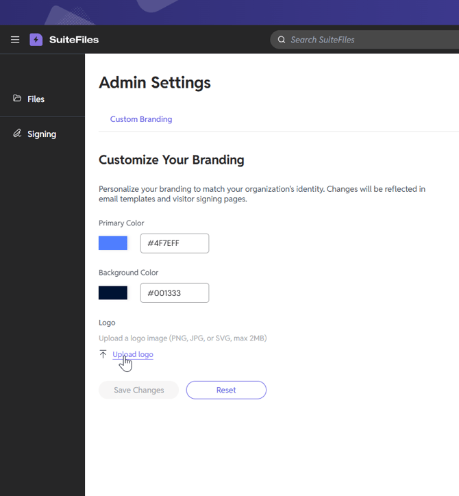 New Signing Custom Branding Upload Logo