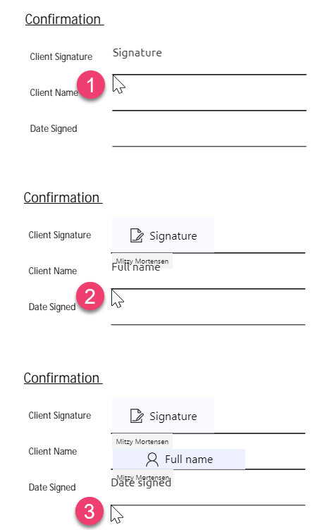 Signing field placement